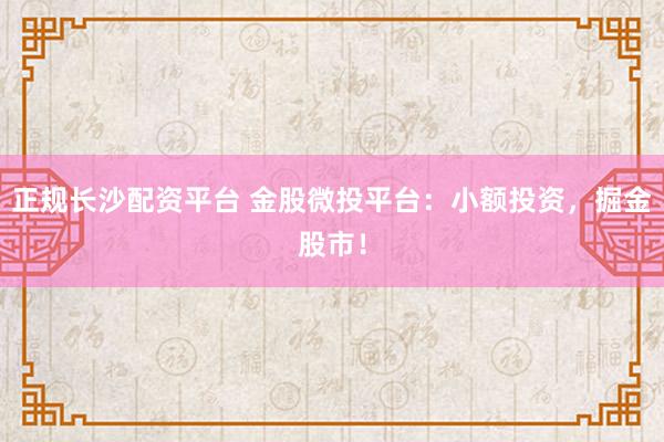 正规长沙配资平台 金股微投平台：小额投资，掘金股市！