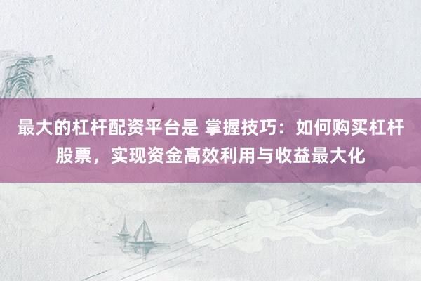 最大的杠杆配资平台是 掌握技巧：如何购买杠杆股票，实现资金高效利用与收益最大化